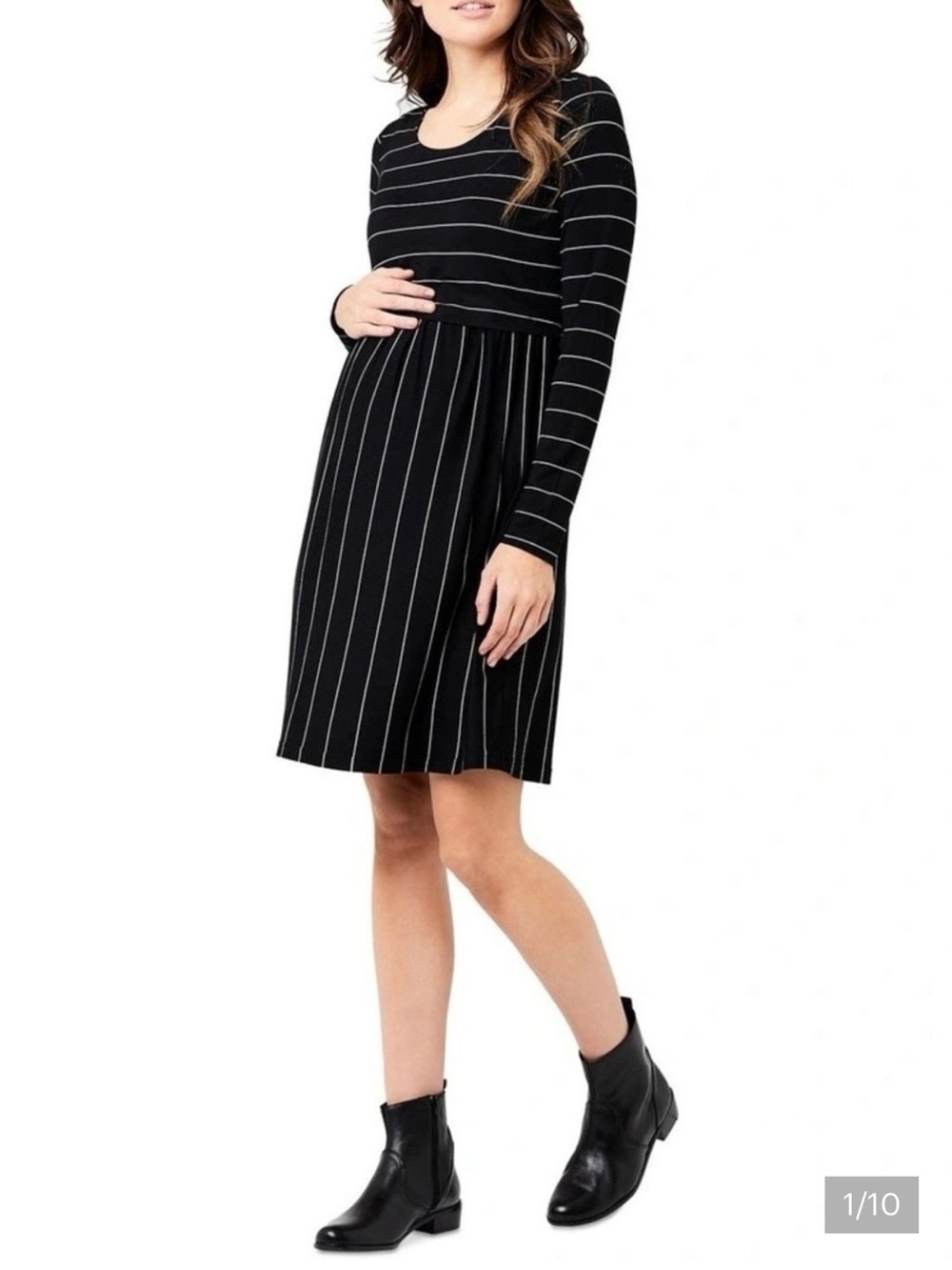 Ripe Maternity Skater Dress, Black Stripe SZ Small